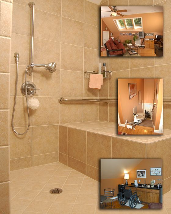 Accessible attic retreat with a chair glide at the stair and a curbless shower